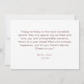 Elegante roze ballonnen Modern Script Happy Birthd Kaart (Achterkant)