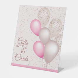 Elegante Roze Ballonnen Verjaardag Cadeaus Kaarten Reclamebord Met Voetstuk