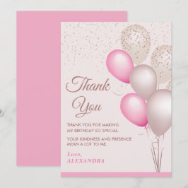 Elegante Roze & Beige Ballonnen Verjaardag Bedankkaart