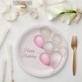 Elegante Roze Beige Ballonnen Verjaardag Papieren Bordje