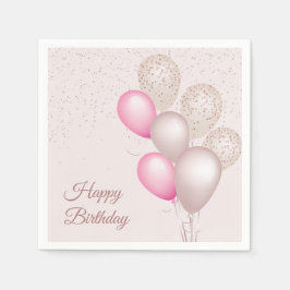 Elegante Roze Beige Ballonnen Verjaardag Papieren Servet