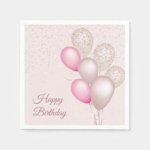 Elegante Roze Beige Ballonnen Verjaardag Papieren Servet