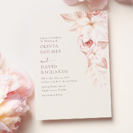 Elegante Roze Beige Bloemen Bruiloftsinvatie Kaart