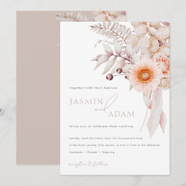 Elegante Roze Beige Bloemige Bruiloft Kaart