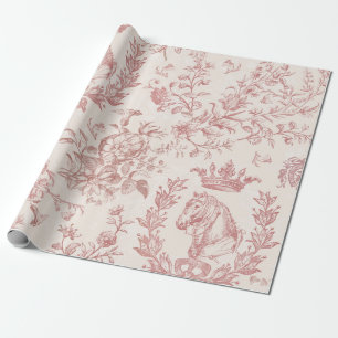 Elegante Roze Beige Equestrian Floral Toile Cadeaupapier
