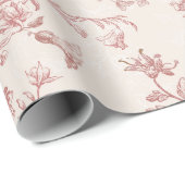 Elegante Roze Beige Equestrian Floral Toile Cadeaupapier (Rol Hoek)