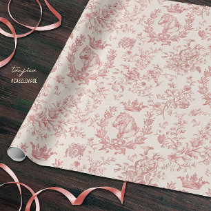 Elegante  Roze Beige Equestrian Floral Toile Cadeaupapier
