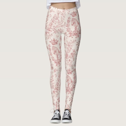 Elegante  Roze Beige Equestrian Floral Toile Leggings (Voorkant)