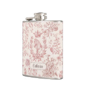 Elegante Roze Beige Equestrian Floral Toile Naam Heupfles (Links)