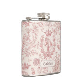 Elegante Roze Beige Equestrian Floral Toile Naam Heupfles (Rechts)