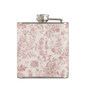 Elegante Roze Beige Equestrian Floral Toile Naam Heupfles (Achterkant)