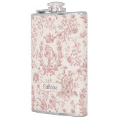 Elegante Roze Beige Equestrian Floral Toile Naam Heupfles (Links)