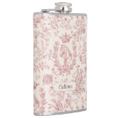 Elegante Roze Beige Equestrian Floral Toile Naam Heupfles (Rechts)