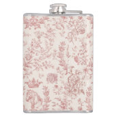 Elegante Roze Beige Equestrian Floral Toile Naam Heupfles (Achterkant)