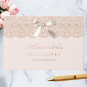 Elegante Roze Beige Parels Bow Lace Baby shower Gastenboek