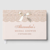 Elegante Roze Beige Strik Kant Bruids Shower Gastenboek (Voorkant)