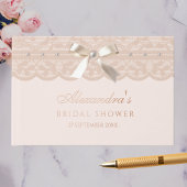 Elegante Roze Beige Strik Kant Bruids Shower Gastenboek