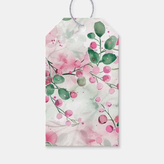 Elegante roze bessen bloemenkerst cadeaulabel (Voorkant)
