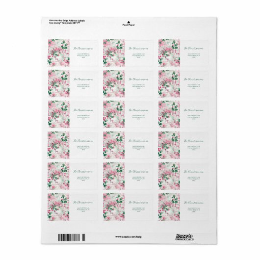 Elegante roze bessen bloemenkerst etiket (Full Sheet)