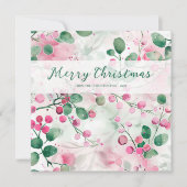 Elegante roze bessen bloemenkerst feestdagenkaart (Voorkant)