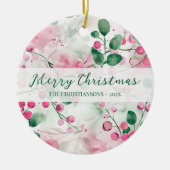 Elegante roze bessen bloemenkerst keramisch ornament (Voorkant)