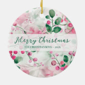Elegante roze bessen bloemenkerst keramisch ornament (Achterkant)