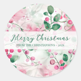 Elegante roze bessen bloemenkerst ronde sticker
