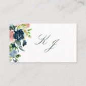 Elegante Roze Blauw Bloemen Script Monogram Huweli Plaatskaartje (Achterkant)