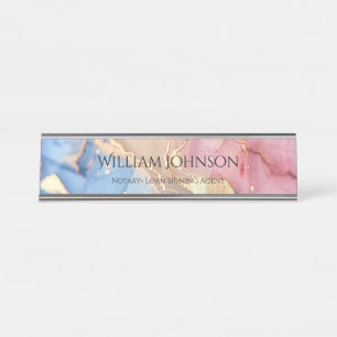 Elegante Roze Blauw Goud Alcoholinkt Aangepaste Ka Bureau Naambordje