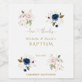 Elegante Roze Blauw Goud Bloemen Tweeling Doop Wijn Etiket (Enkel label)