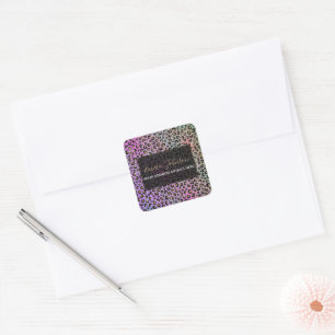 Elegante roze blauw goud glitters zwart luipaardpr vierkante sticker