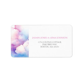 Elegante Roze Blauwe Aquarel Wolken Bruiloft Etiket