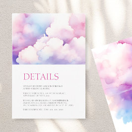 Elegante Roze Blauwe Aquarel Wolken Huwelijksdetai Informatiekaartje