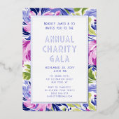 Elegante Roze Blauwe Bloemen Charity Event Gala Pa Folie Uitnodiging (Voorkant)