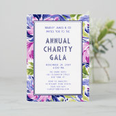 Elegante Roze Blauwe Bloemen Charity Event Gala Pa Folie Uitnodiging (Staand Voorkant)