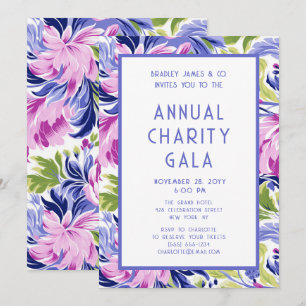 Elegante Roze Blauwe Bloemen Charity Event Gala Pa Kaart