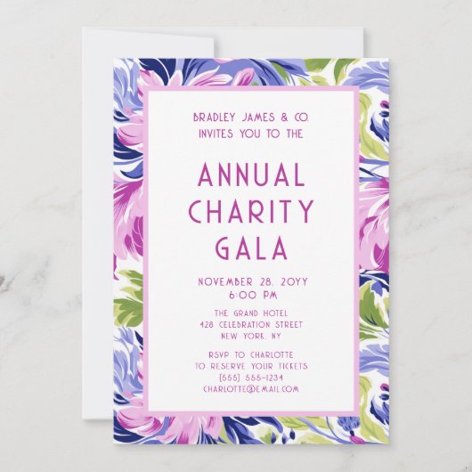 Elegante Roze Blauwe Bloemen Charity Event Gala Pa Kaart (Voorkant)