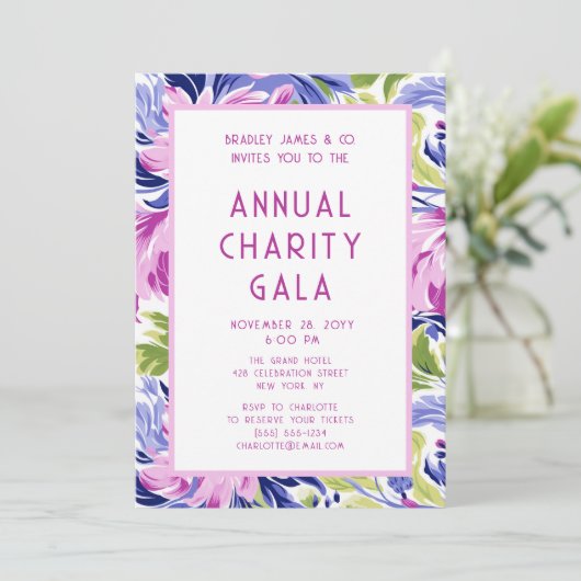 Elegante Roze Blauwe Bloemen Charity Event Gala Pa Kaart (Staand voorkant)