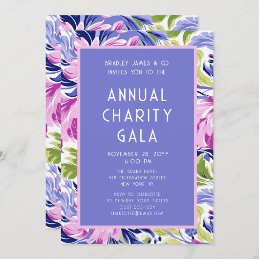 Elegante Roze Blauwe Bloemen Charity Event Gala Pa Kaart (Voorkant / Achterkant)
