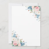 Elegante Roze & Blauwe Bloemige Bruiloft Kaart (Achterkant)