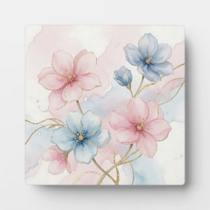 Elegante Roze Blauwe Bloemige Waterverf Fotoplaat