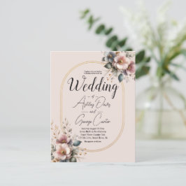 Elegante roze, blauwe en crème bloemenbruiloft briefkaart