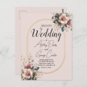 Elegante roze, blauwe en crème bloemenbruiloft briefkaart (Voorkant / Achterkant)