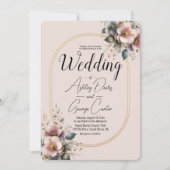 Elegante roze, blauwe en crème bloemenbruiloft kaart (Voorkant)