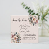 Elegante roze, blauwe en crème bloemenbruiloft save the date (Staand voorkant)