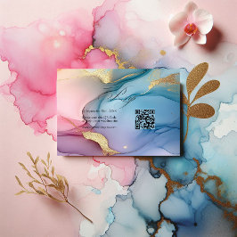 Elegante roze, blauwe en gouden vloeiende inkt tro RSVP kaartje