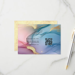 Elegante roze, blauwe en gouden vloeiende inkt tro RSVP kaartje