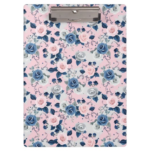 Elegante roze, blauwe en grijze Rozen Klembord (Voorkant)