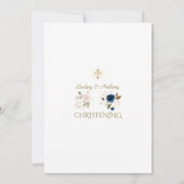 Elegante Roze Blauwe Gouden Bloem Doopset voor Twe Kaart (Achterkant)