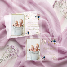 Elegante Roze Blauwe Gouden Bloemige Tweeling Foto